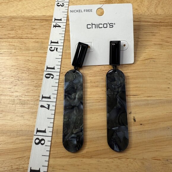 Chicos Long Dangle Earrings Nickel Free Black/Gray Resin With Black Stud Posts - Picture 4 of 7